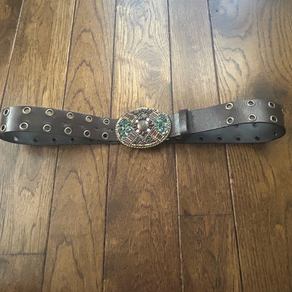 CAbi Other - CAbi Brown Leather Belt with Embellished Buckle